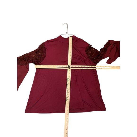 Joseph A. Lace Bell Sleeve Top Mock Neck Pullover Stertch Burgundy Size L NWT - Picture 5 of 6